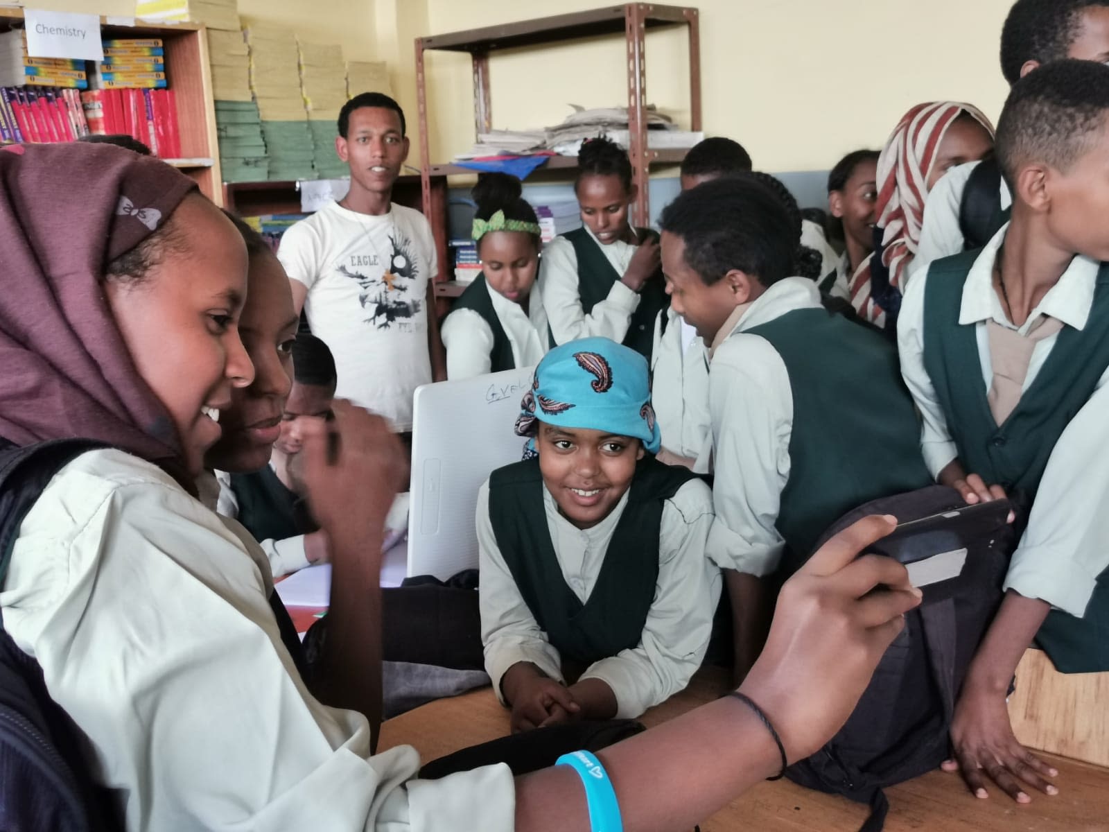 School children watching the health video
